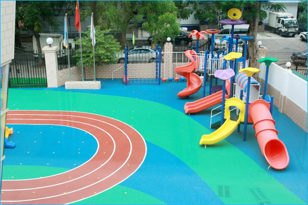 新國標(biāo)彩色EPDM塑膠跑道給孩子快樂童年！【德朝體育】